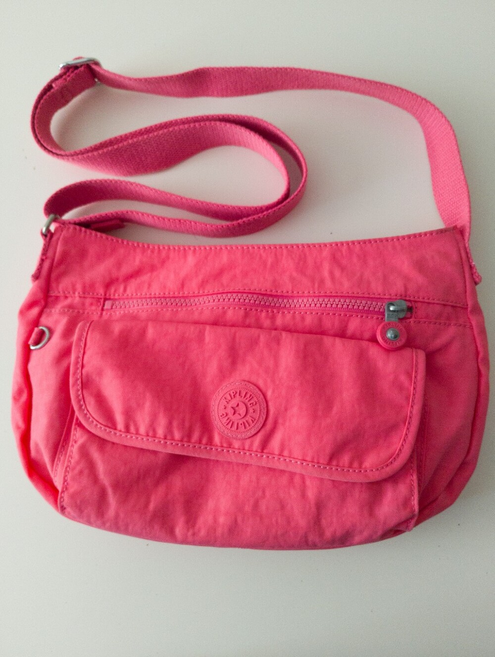 Kipling Syro Nylon Crossbody Bag Hot Pink Multi Pocket Travel Shoulder Purse